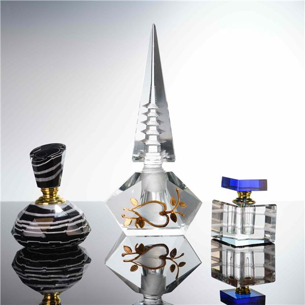 3pc Contemporary Faceted Art Glass Perfume Bottles