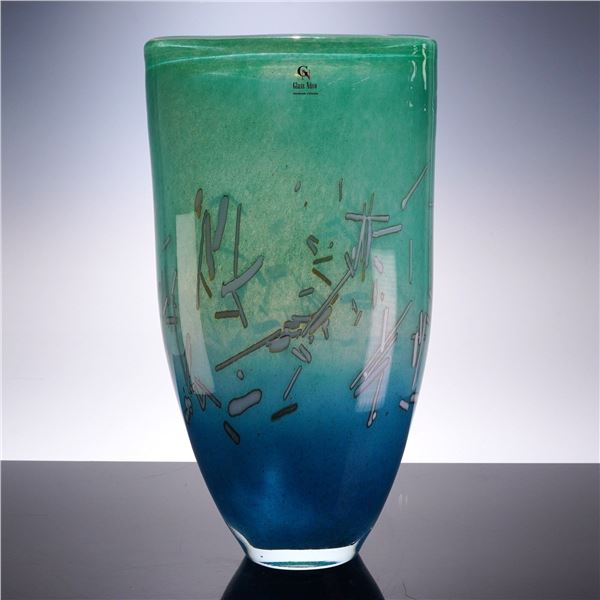 Glass Nuvo by Ian Hankey Blue and Green Art Glass Vase