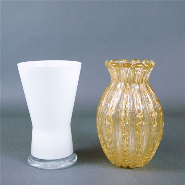 Orrefors White Glass Vase and Murano Art Glass Gold Lamp