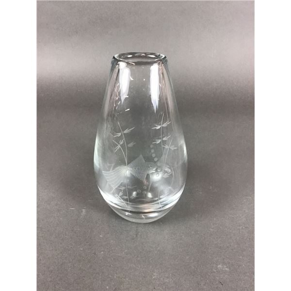 Kosta Boda by Vicke Lindstrand Etched Glass Teardrop Vase Fish and Seaweed Design