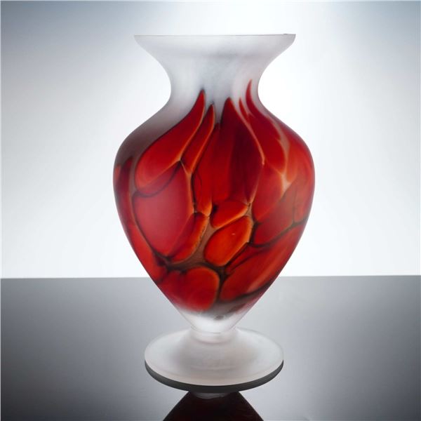 Attributed to Tarnowiec Polish Satin Red Bubble Design Art Glass Vase