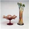 Image 1 : Two Pieces of American Iridescent Carnival Glass including a Swung Vase and Compote