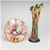 Image 2 : Two Pieces of American Iridescent Carnival Glass including a Swung Vase and Compote