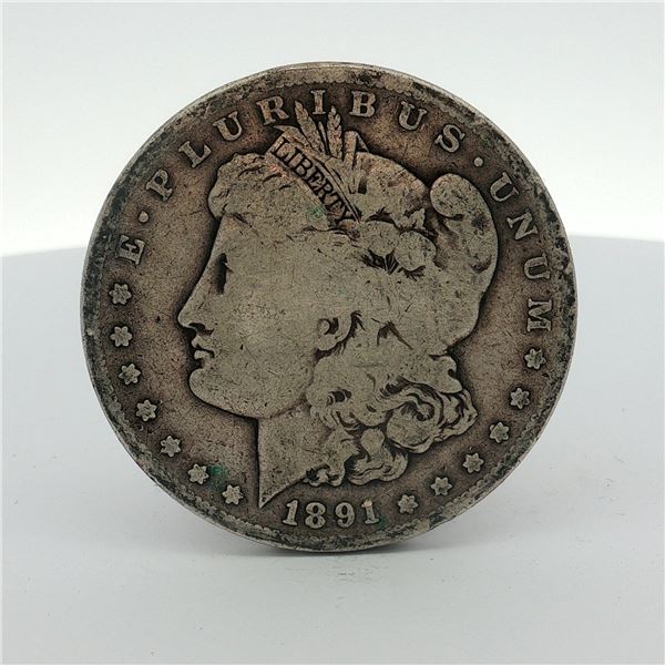 1891-S US One Dollar Morgan Silver Dollar, Circulated