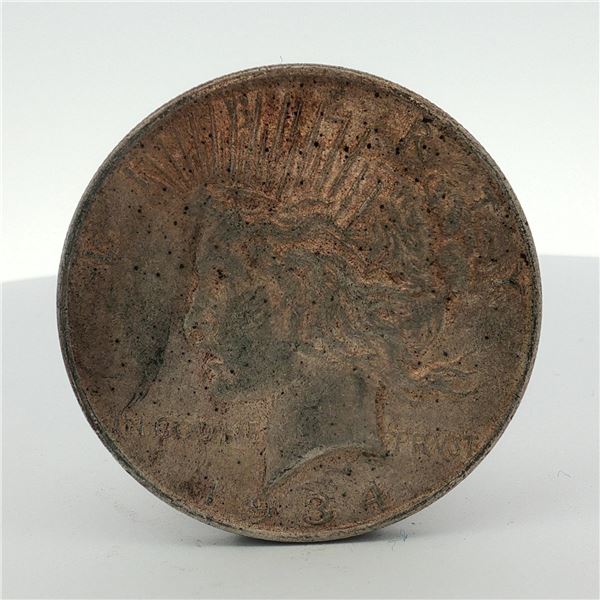 1934-D US One Dollar Peace Silver Dollar, Circulated