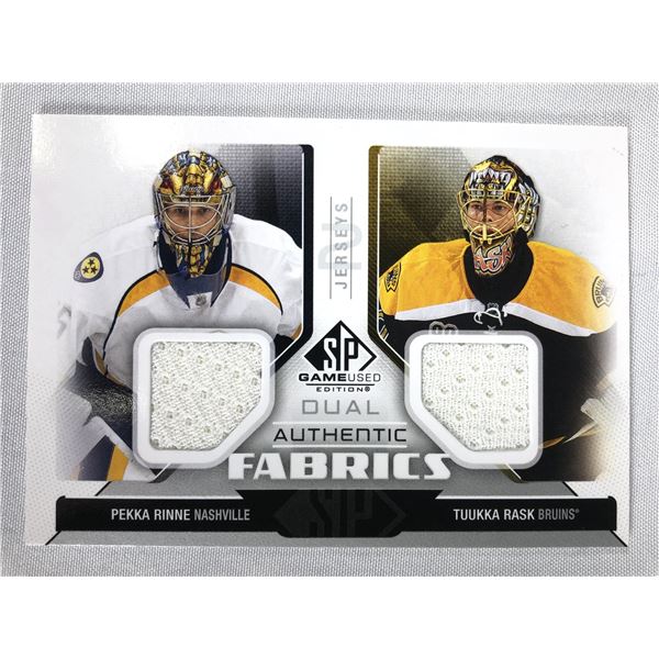 Tukka Rask & Pekka Rinne Game Used DUAL CARD - Bruins Predators