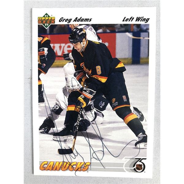 Greg Adams Hand SIGNED Card - Canucks