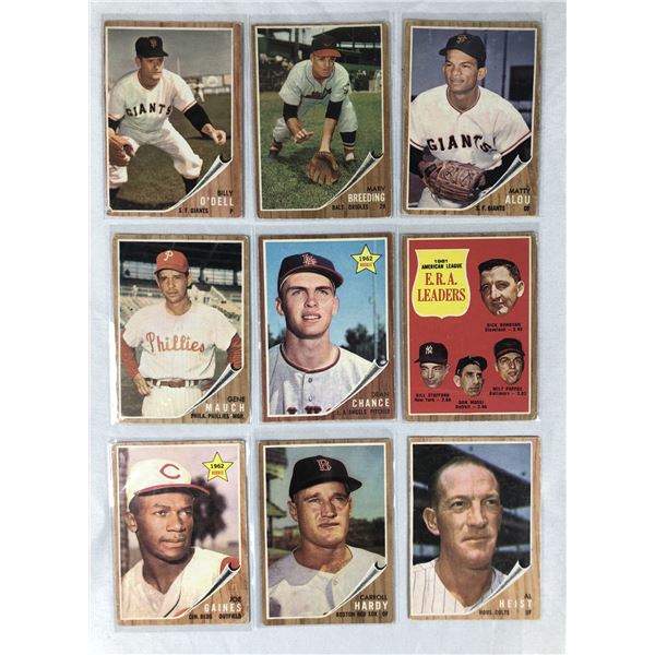 1962 Topps Baseball Lot x9