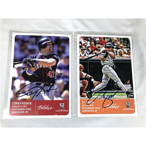 Corey Koskie & JT Snow AUTO 5x7 LOT