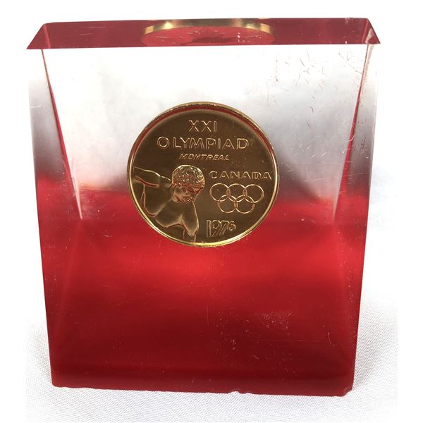 XXI Olympics Montreal Paperweight Coin Lucite
