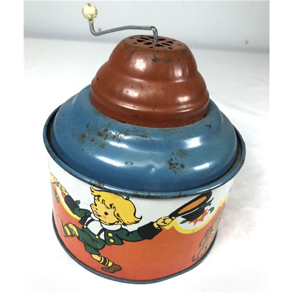 Vintage 1940s Ohio Arts Lithographed Steel Music Box - Crank Toy Retro Collectible