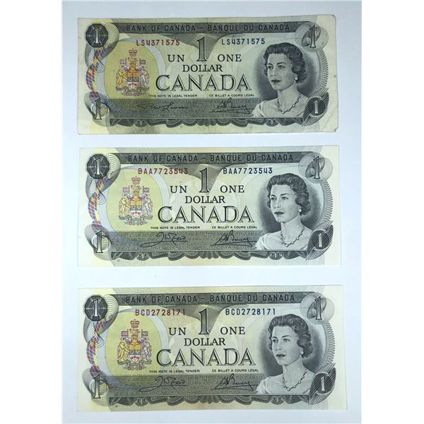 Canadian 1 Dollar Notes x3 - 1973