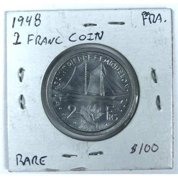 1948 Saint Pierre & Miquelon 2 Franc Coin