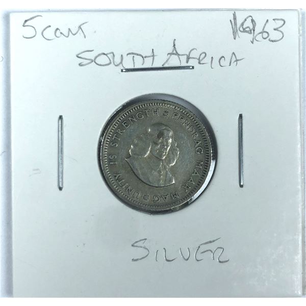 1963 South Africa SILVER 5 Cent Coin