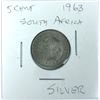 Image 1 : 1963 South Africa SILVER 5 Cent Coin