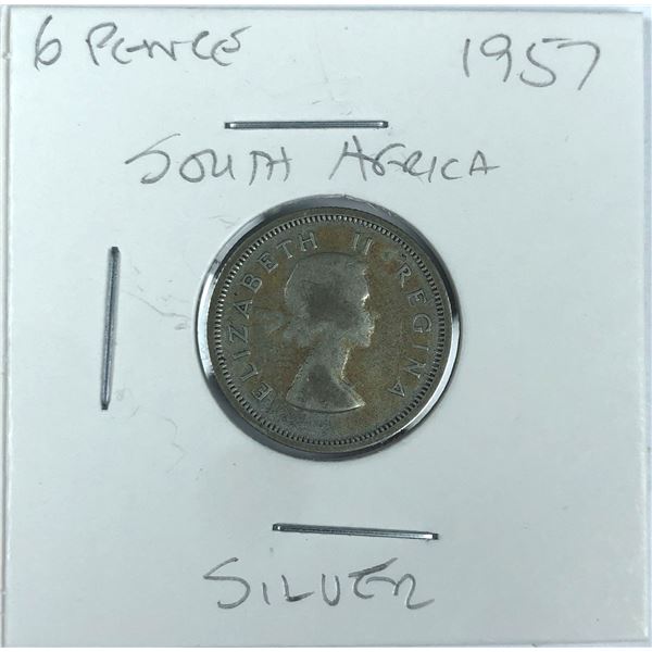 1957 South Africa SILVER 6 Pence Coin