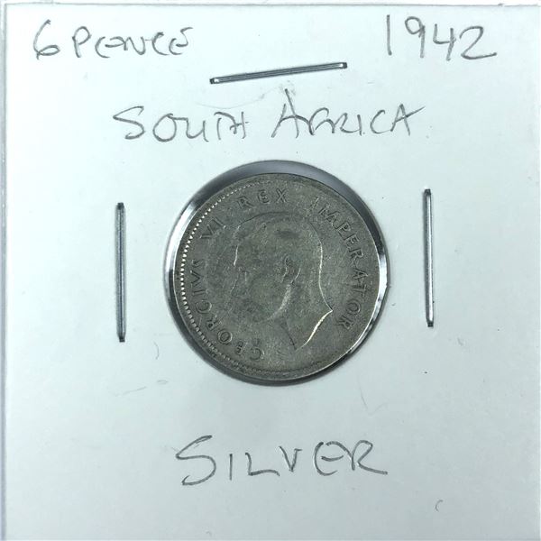 1942 South Africa SILVER 6 Pence Coin