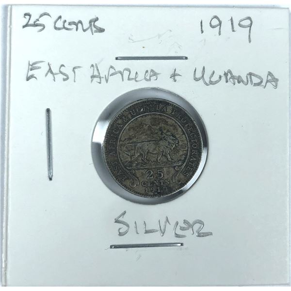 1919 East Africa SILVER 25 Cent Coin