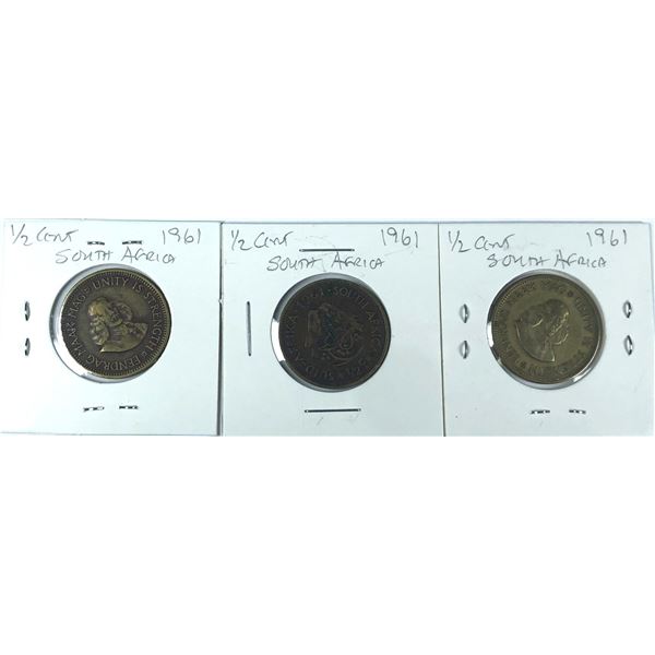 South Africa Coin 1/2 Penny LOT x3 - 1961