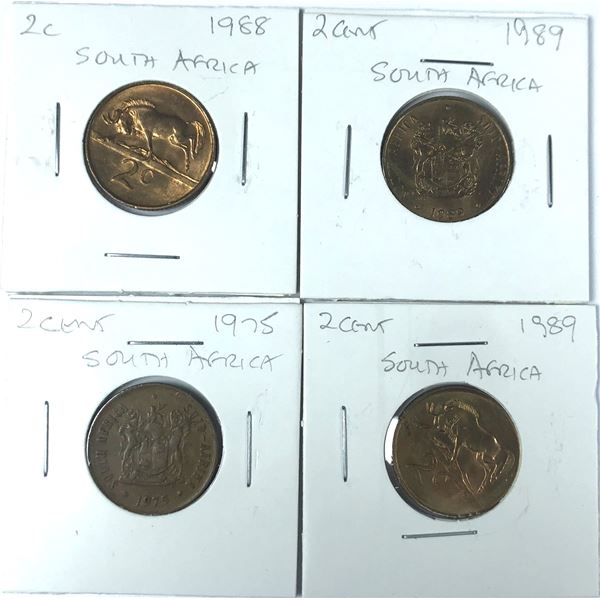 South Africa 2 Penny Coin LOT x4 - 1975 to 1989