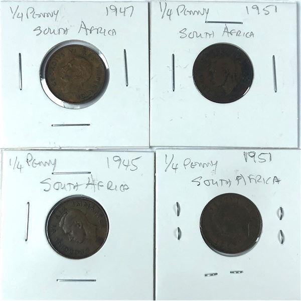South Africa 1/4 Pence COIN LOT x4 - 1945 to 1951
