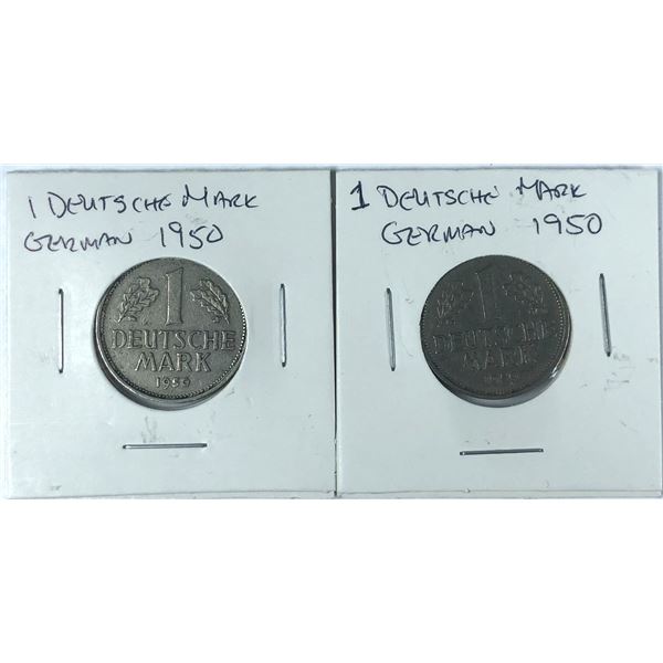 1950 German 1 Deutshche Mark Coins x2