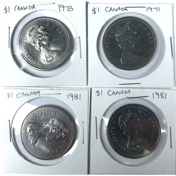 Canadian 1 Dollar Coin LOT x4 - 1971 to 1981