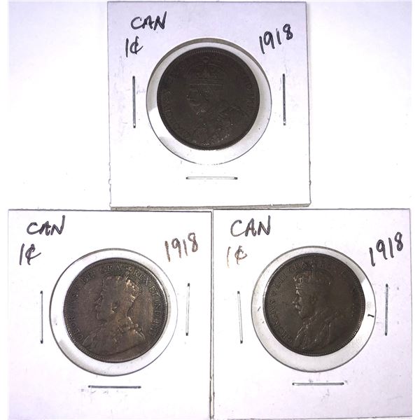 1918 Canadian Large Penny LOT x3