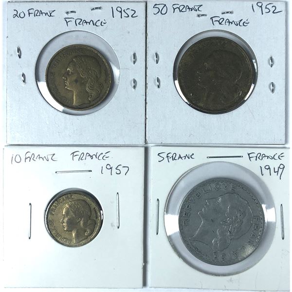 French Franc Coin LOT x4 - 1949 to 1957