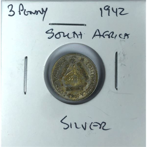 1942 SILVER South Africa 3 Pence Coin
