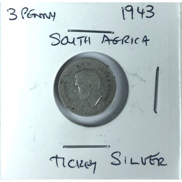 1943 SILVER South Africa 3 Pence Coin