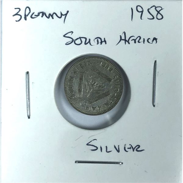 1958 SILVER South Africa 3 Pence Coin