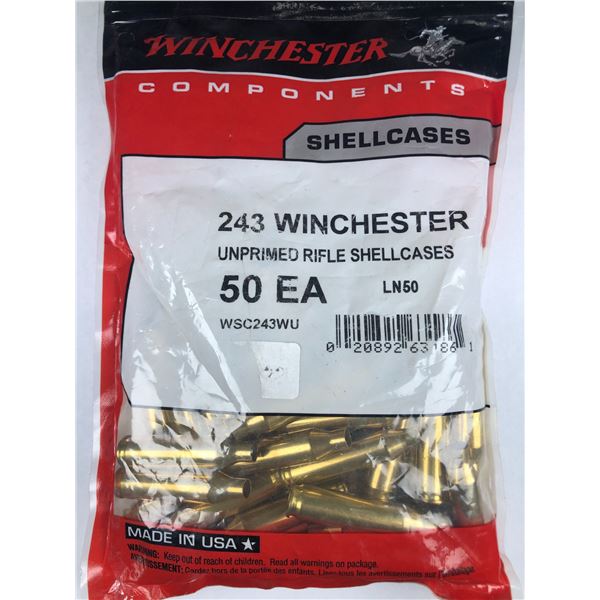 243 Winchester BRASS x50 - NEW