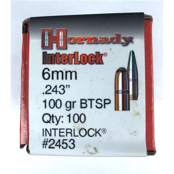 6MM Bullets Hornady x100 - Interlock 100 Grain NEW