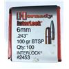 Image 1 : 6MM Bullets Hornady x100 - Interlock 100 Grain NEW