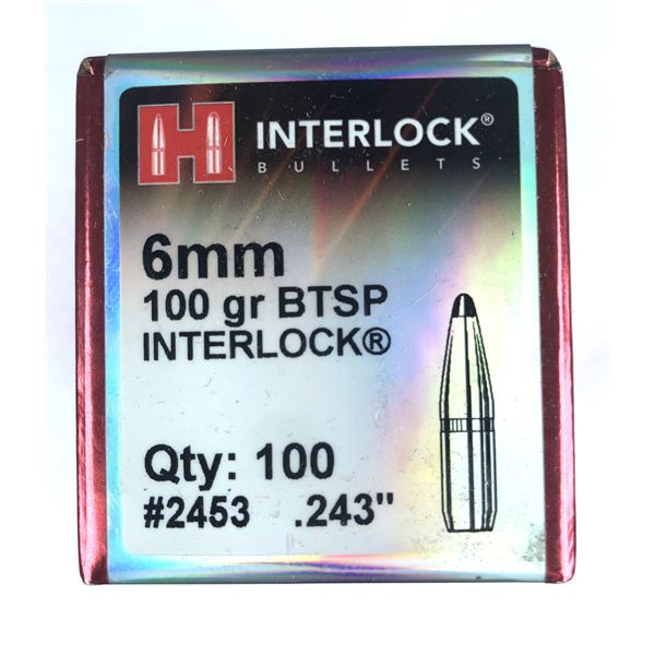 6MM Bullets Hornady x100 - Interlock 100 Grain NEW