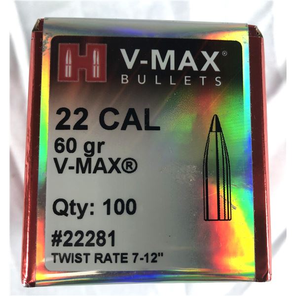 22 CAL Bullets Hornady x100 - 60 Grain VMAX New
