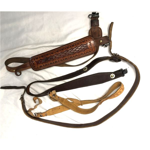 Tooled & Basketweave Leather Sling LOT x3