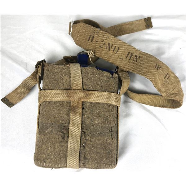 Vintage Metal Water Flask In Felt Pouch