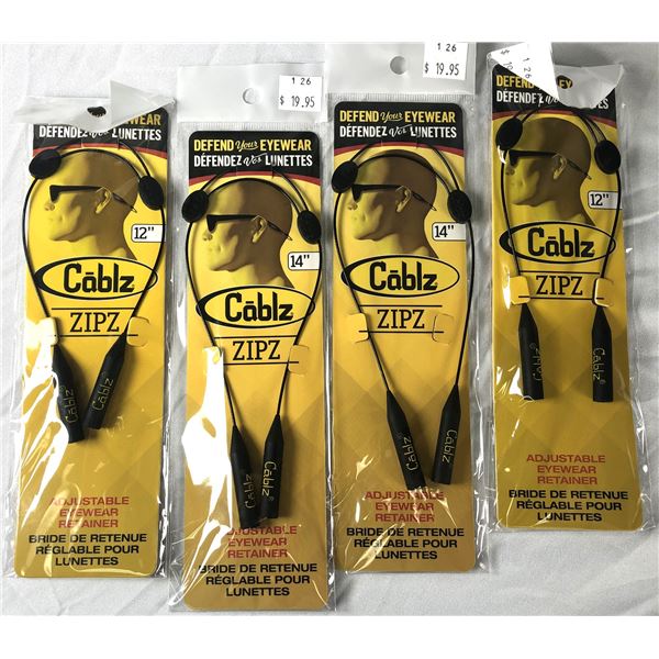 Cablz Zipz BLACK Eyewear Retainers x4 - NEW