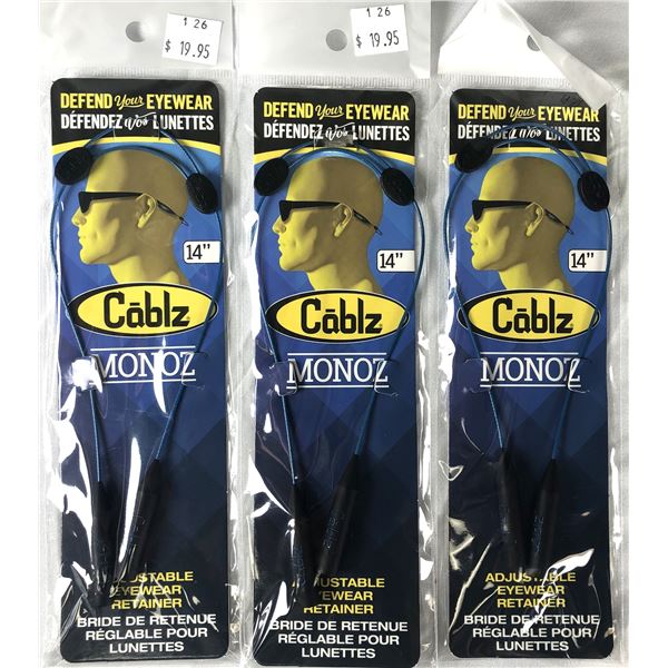 Cablz Monoz BLACK Eyewear Retainers x3 - NEW