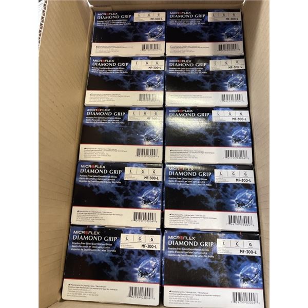 NEW CASE OF MICROFLEX DIAMON GRIP LATEX GLOVES SIZE LARGE - 1000 GLOVES TOTAL