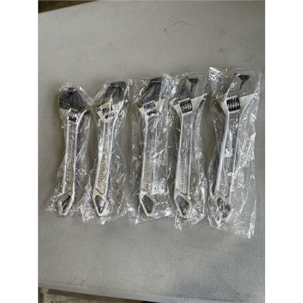 5 NEW FULL CONTACT ADJUSTABLE 10 INCH WRENCHES
