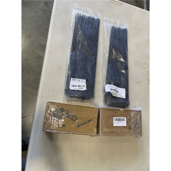 2 NEW 1 TON CABLE GRIP CLAPMS PULLERS, AND 2 NEW PACKS OF ZAP STRAPS 100PC EACH 14 INCH