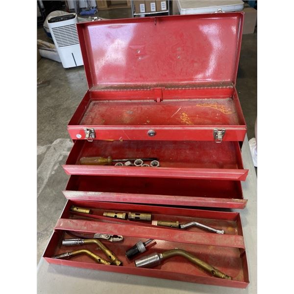 RED METAL TOOL BOX W/ CONTENTS