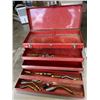 Image 1 : RED METAL TOOL BOX W/ CONTENTS