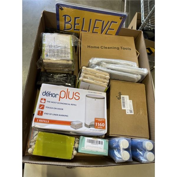 LARGE LOT OF NEW AMAZON OVERSTOCK HOUSEHOLD ITEMS INCLDUING HEAVY DUTY WOOD CLOTHES PINS, KLIQUID BL