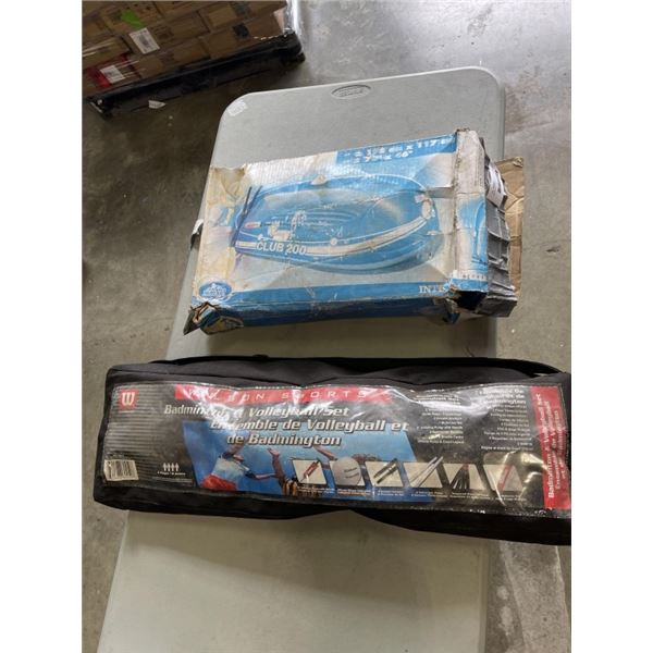 BADMINTON SET AND INFLATABLE RAFT