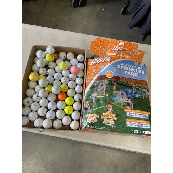 INFLATABLE SPLASH AND SLIDE AND TRAY OF EXPERIENCED GOLF BALLS