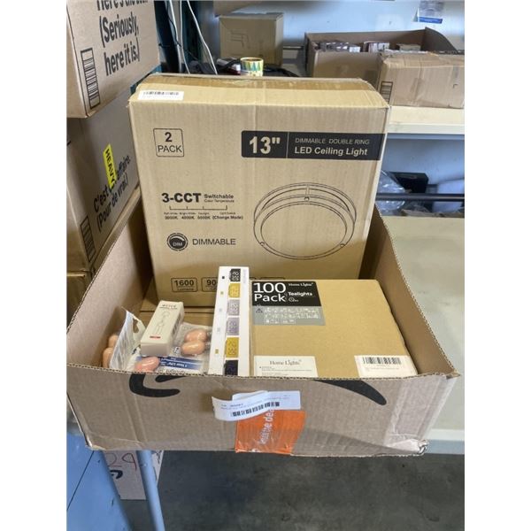 ASSORTED NEW LIGHTING, TEALIGHTS, LED CEILING LIGHT ETC